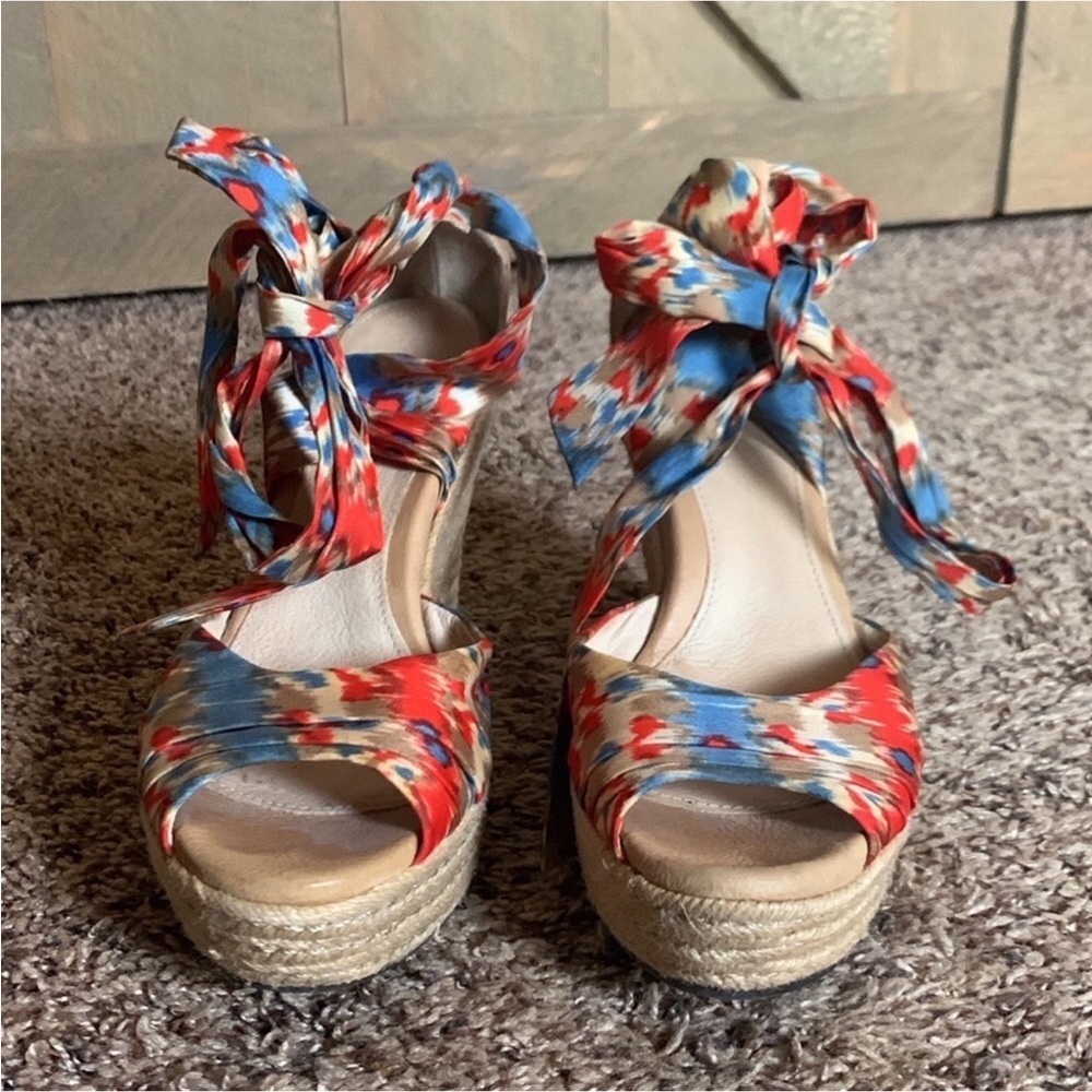 UGG Lucianna Santorini silk Ikat print wrap espadrilles sandals Size 7.5 - Picture 5 of 13